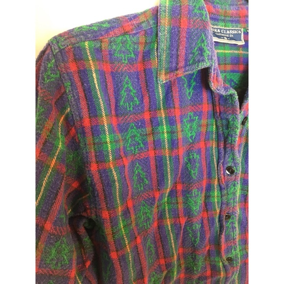 SOLD! Vintage Erika Classics Holiday Tree Plaid Flannel - Picture 4 of 8